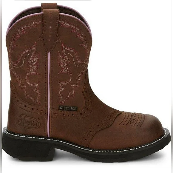 Justin "Wanette" Steel Toe Brown Leather Cowboy Western Boot | Women's Size 9.5B - Picture 1 of 13